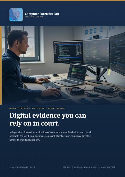 Cover of the Computer Forensics Lab digital forensics services brochure