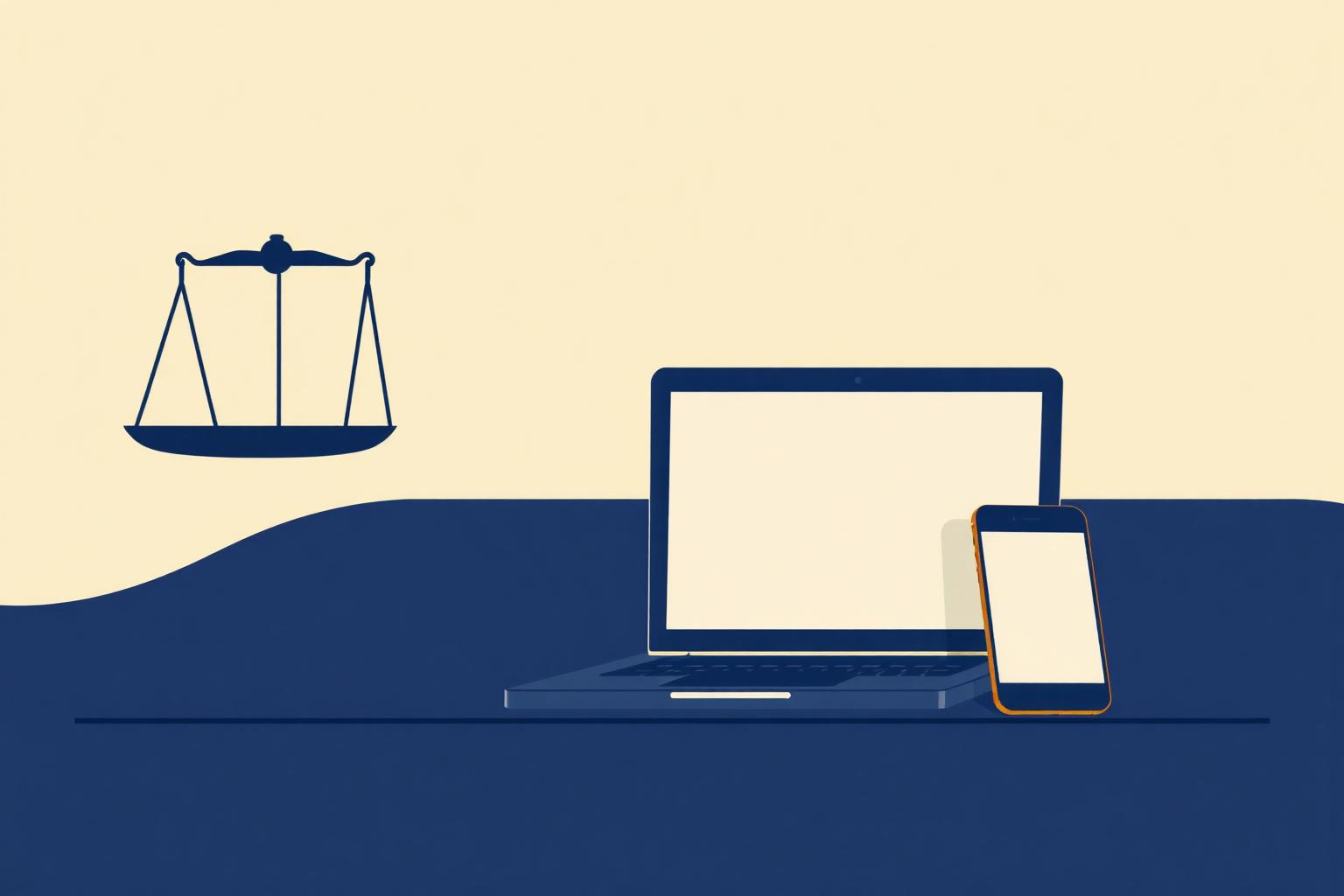 Legal applications of digital forensics — commercial, employment, family and regulatory settings around a central magnifier.